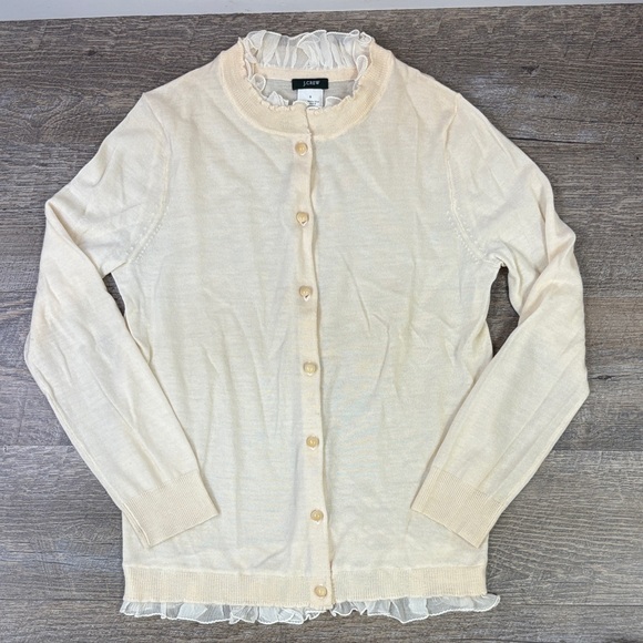 J.Crew Cream Ruffle Trim Cardigan Sweater Women’s Size Small - Picture 1 of 7